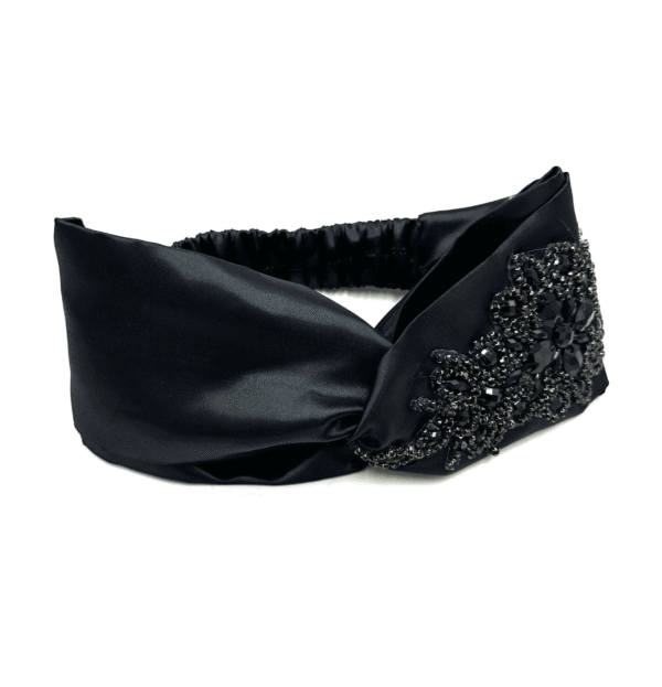 Silk Jeweled Headband- Black