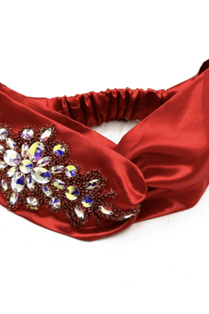 Silk Jeweled Headband- Red