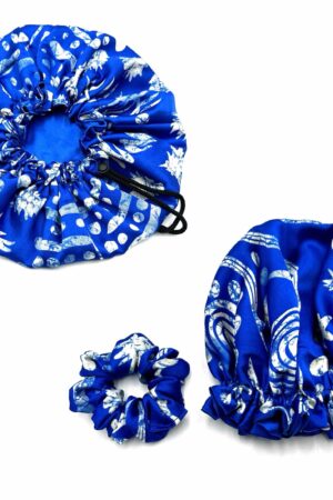 Mum & Mini Silk Reversible Bonnet- Blue