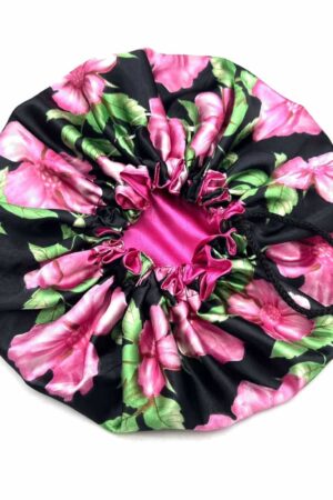 Leafy Pink Silk Reversible Bonnet