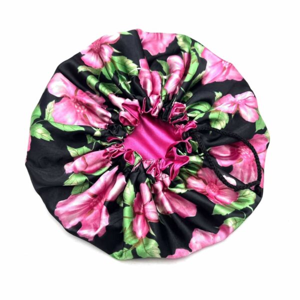Leafy Pink Silk Reversible Bonnet