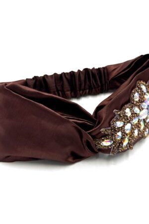 Silk Jeweled Headband- Brown